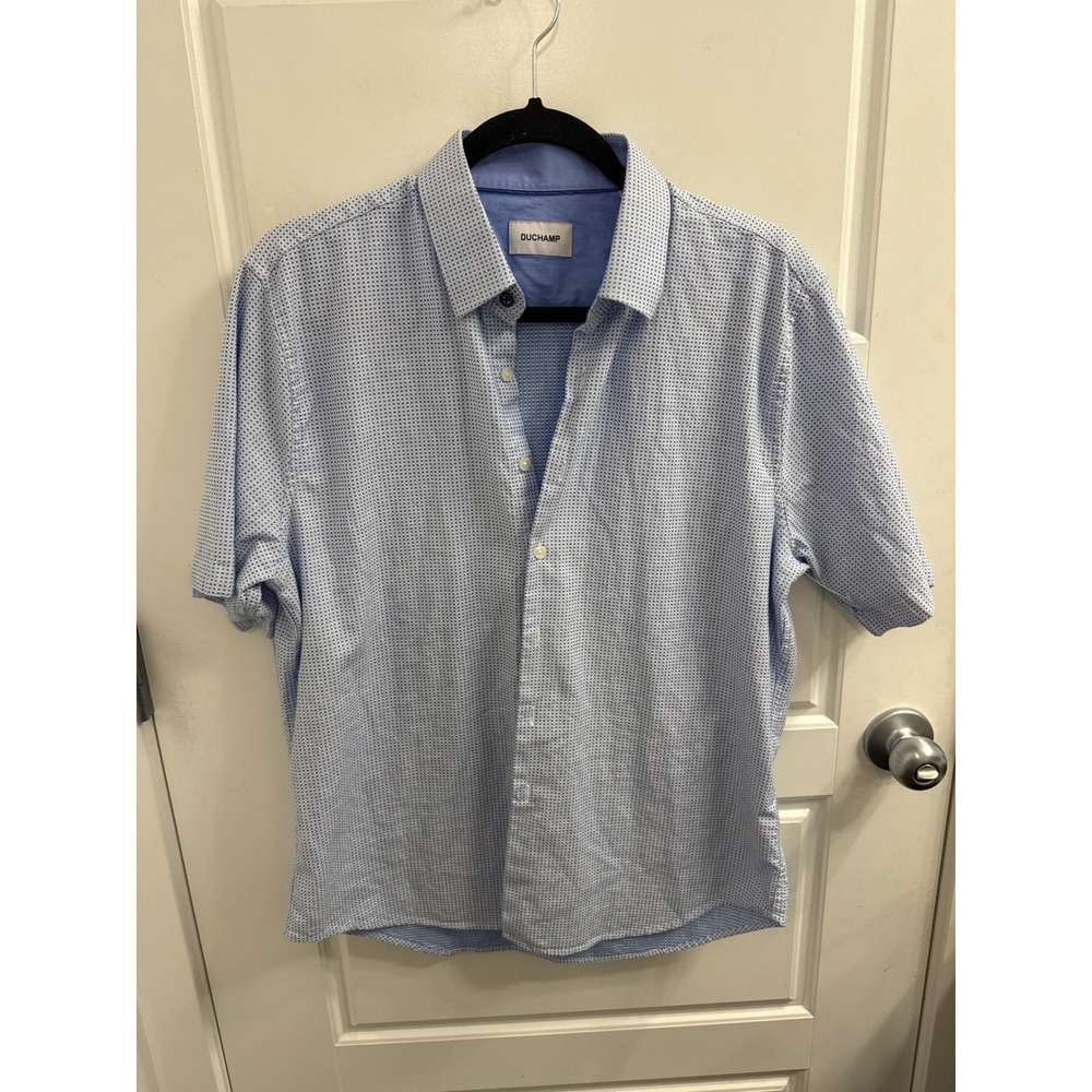 3/$30 Duchamp London Blue Geometric Micro Print Short Sleeve Button Down Shirt